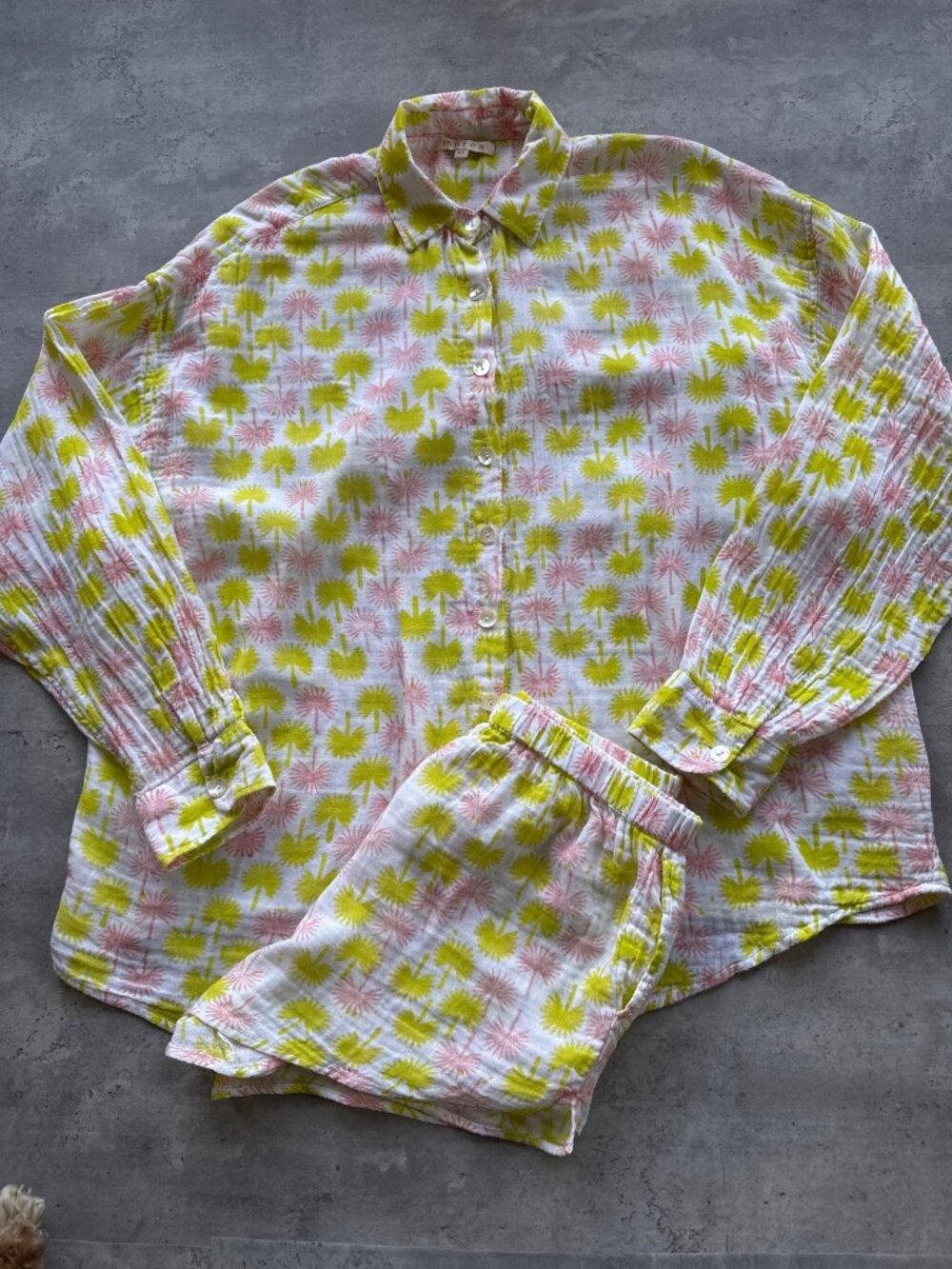 Marea by Liz Joy Cotton Blouse and Shorts, Lightweight Palm Print, XL
